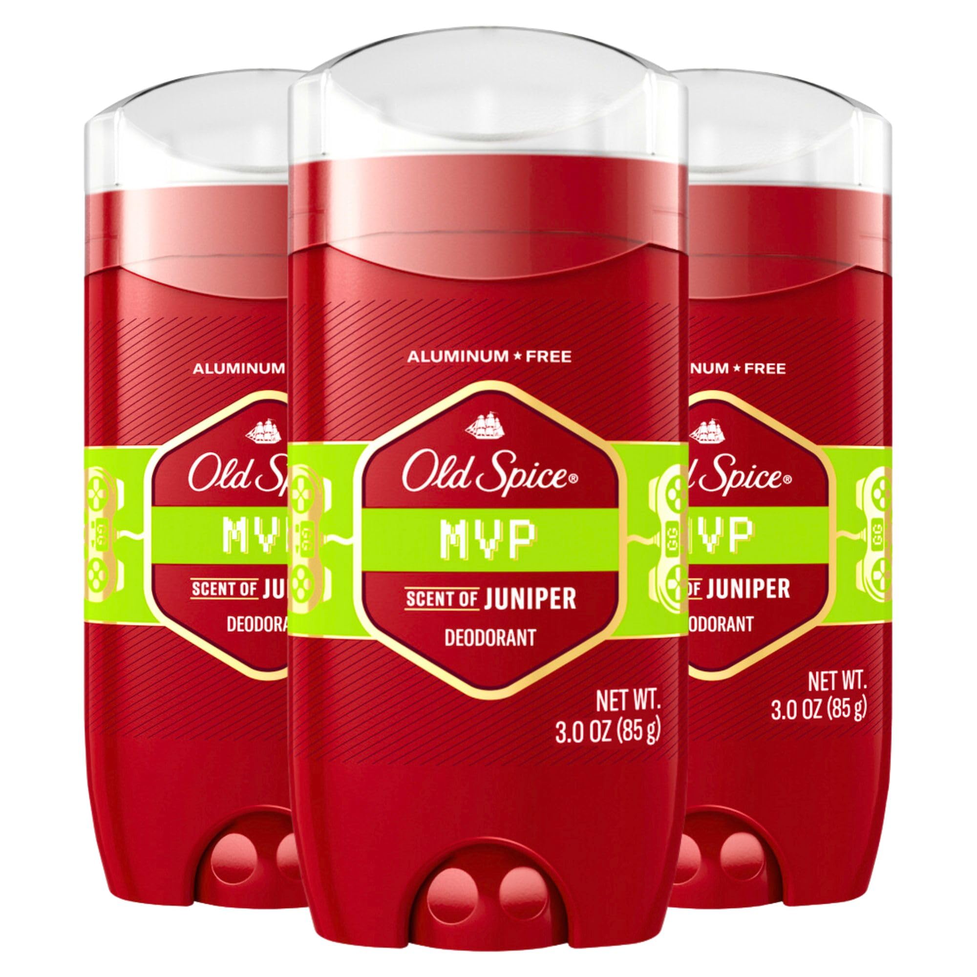 Old Spice MVP deodorant pack of three provides all-day odor protection and bold scent.