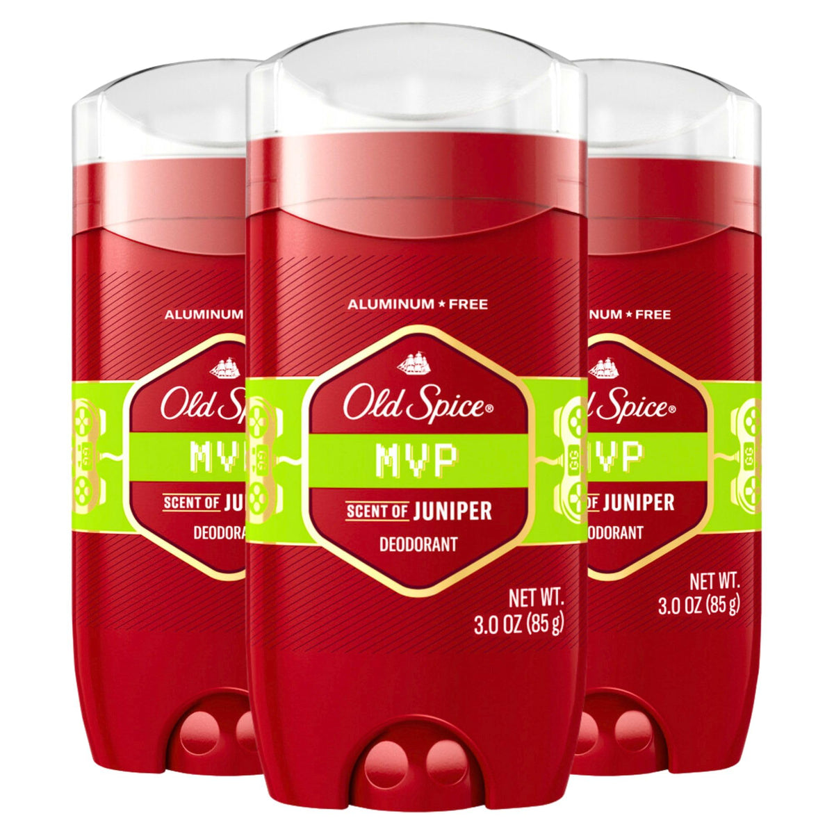 Old Spice MVP deodorant pack of three provides all-day odor protection and bold scent.
