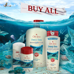 Old Spice Ocean Waves and Kelp scent portrayed on bottle artwork.