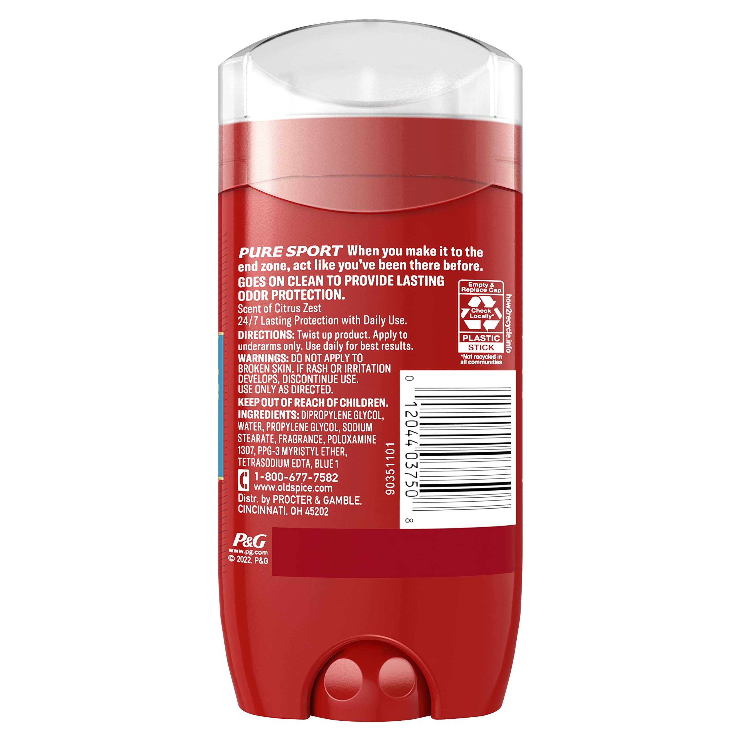 Old Spice Pure Sport on neutral fabric showing no visible residue