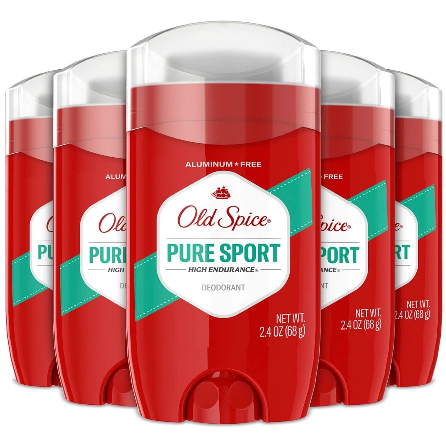 Old Spice Pure Sport deodorant pack of five sticks for daily freshness on the go.