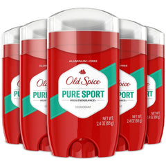 Old Spice Pure Sport deodorant pack of five sticks for daily freshness on the go.