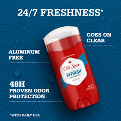 Old Spice Refresh scent deodorant for men delivers 24/7 odor protection with a lasting, fresh aroma.