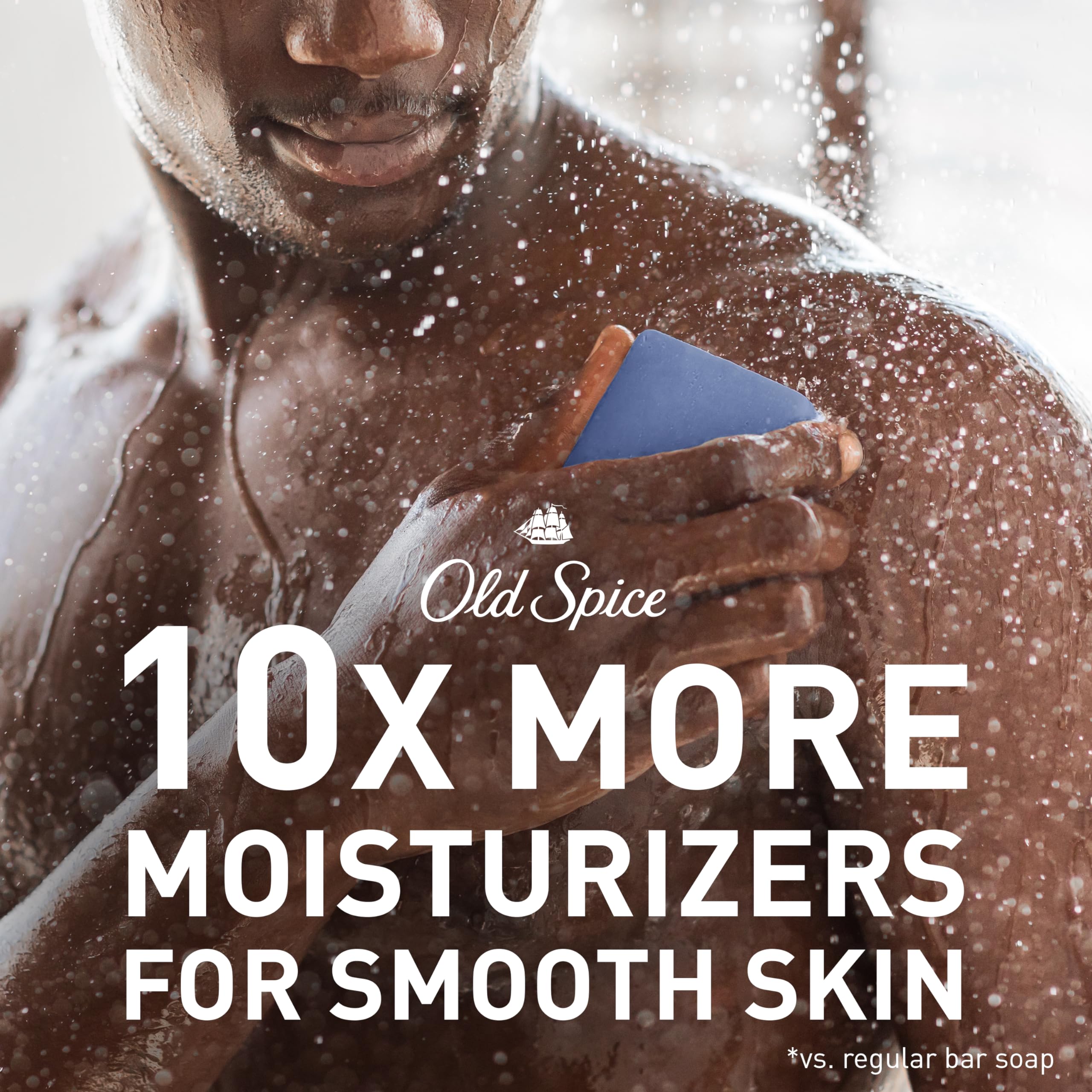 Old Spice Seas the Day bar soap side view highlights plant-based cleansing formula.
