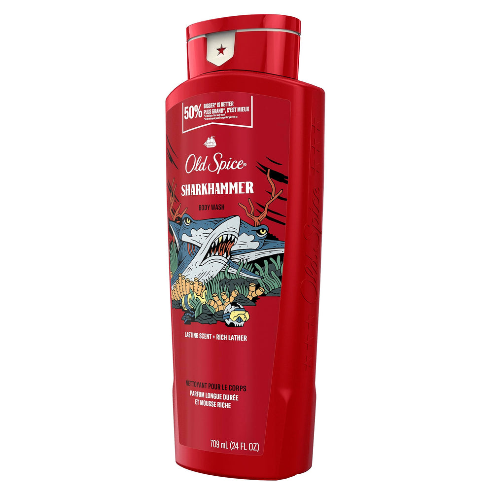 Old Spice Sharkhammer after-shower feel with lasting fragrance for the day.