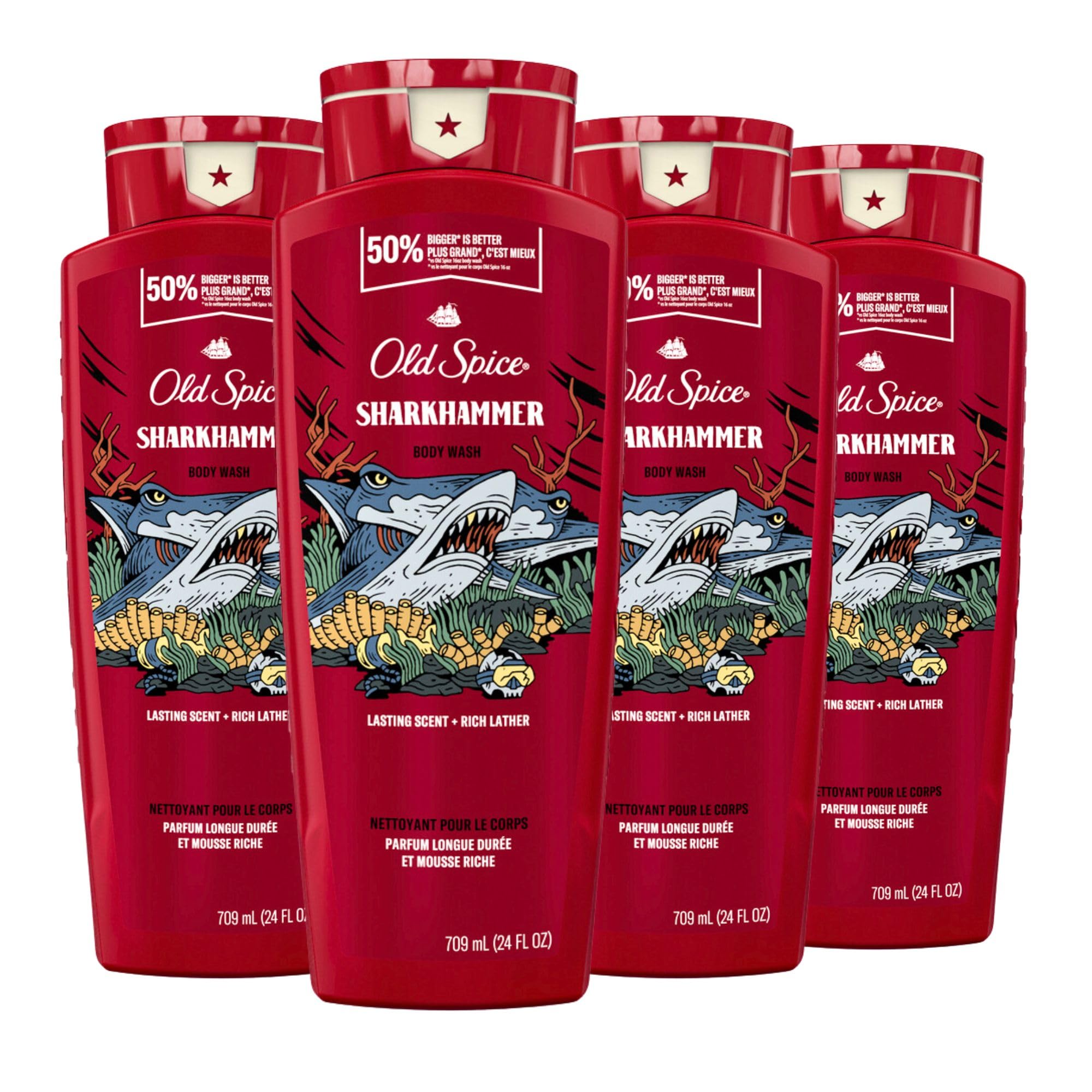 Old Spice Sharkhammer bottle pour for long-lasting freshness.
