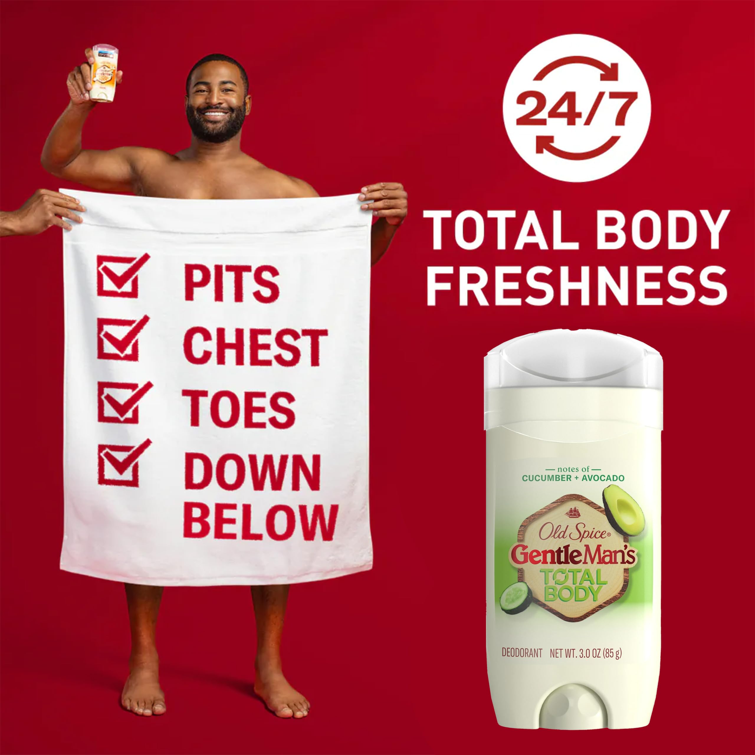 Old Spice smooth-glide stick demonstrates easy, residue-free application.