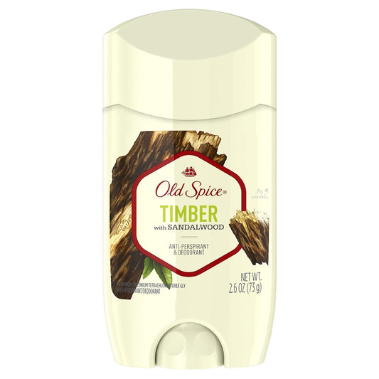 Old Spice Timber anti-perspirant stick showing long-lasting protection for active days.