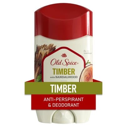 Old Spice Timber Sandalwood two-pack deodorant stick delivers long-lasting daily freshness.