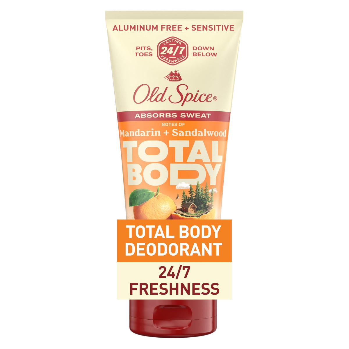 Old Spice Total Body Deodorant applied all-over for long-lasting freshness.