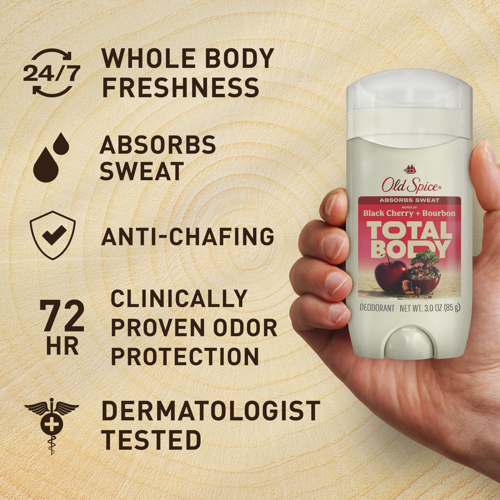 Chest and arms swipe for integrated odor protection with Old Spice stick.