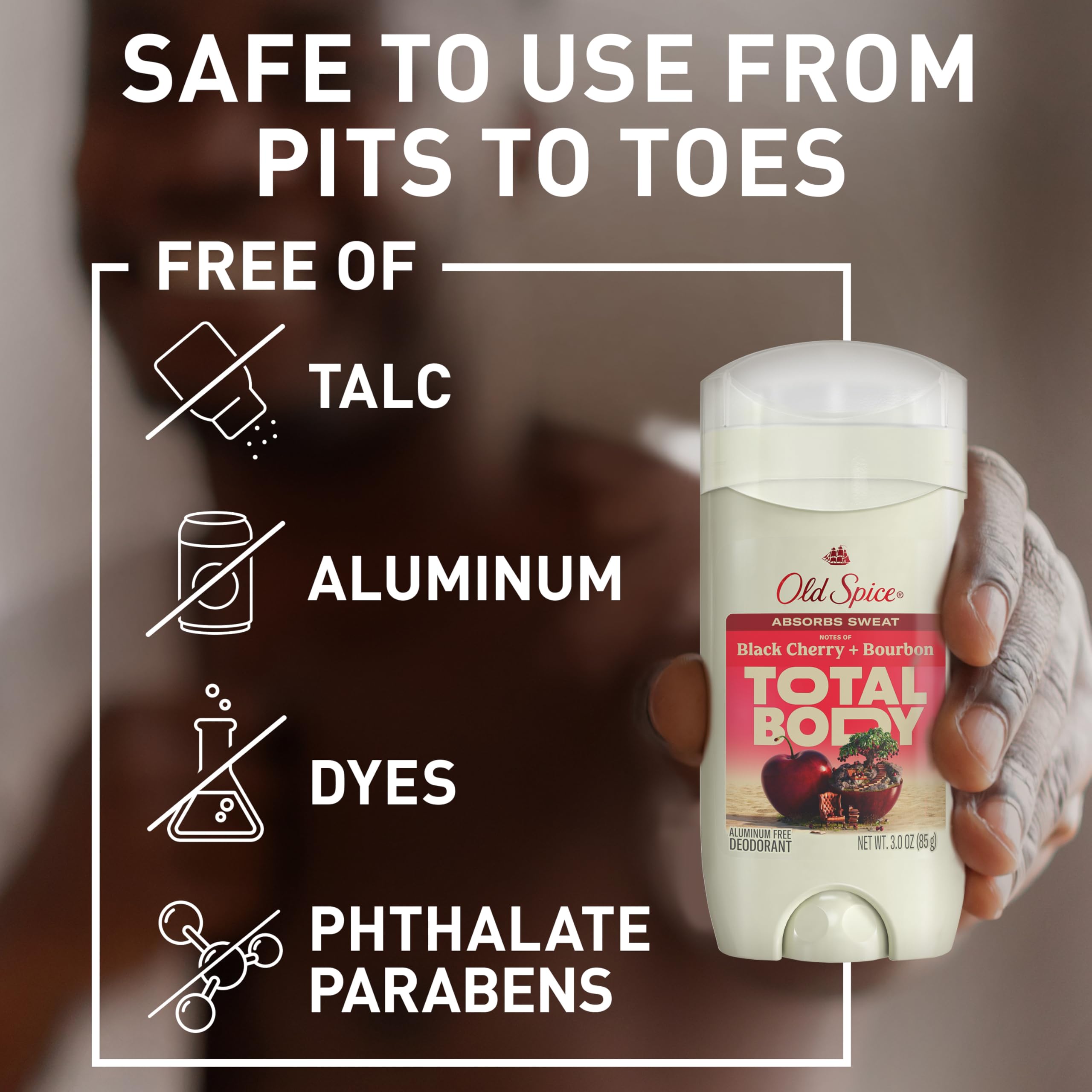 Legs and torso use for all-over freshness with Old Spice Total Body Deodorant.