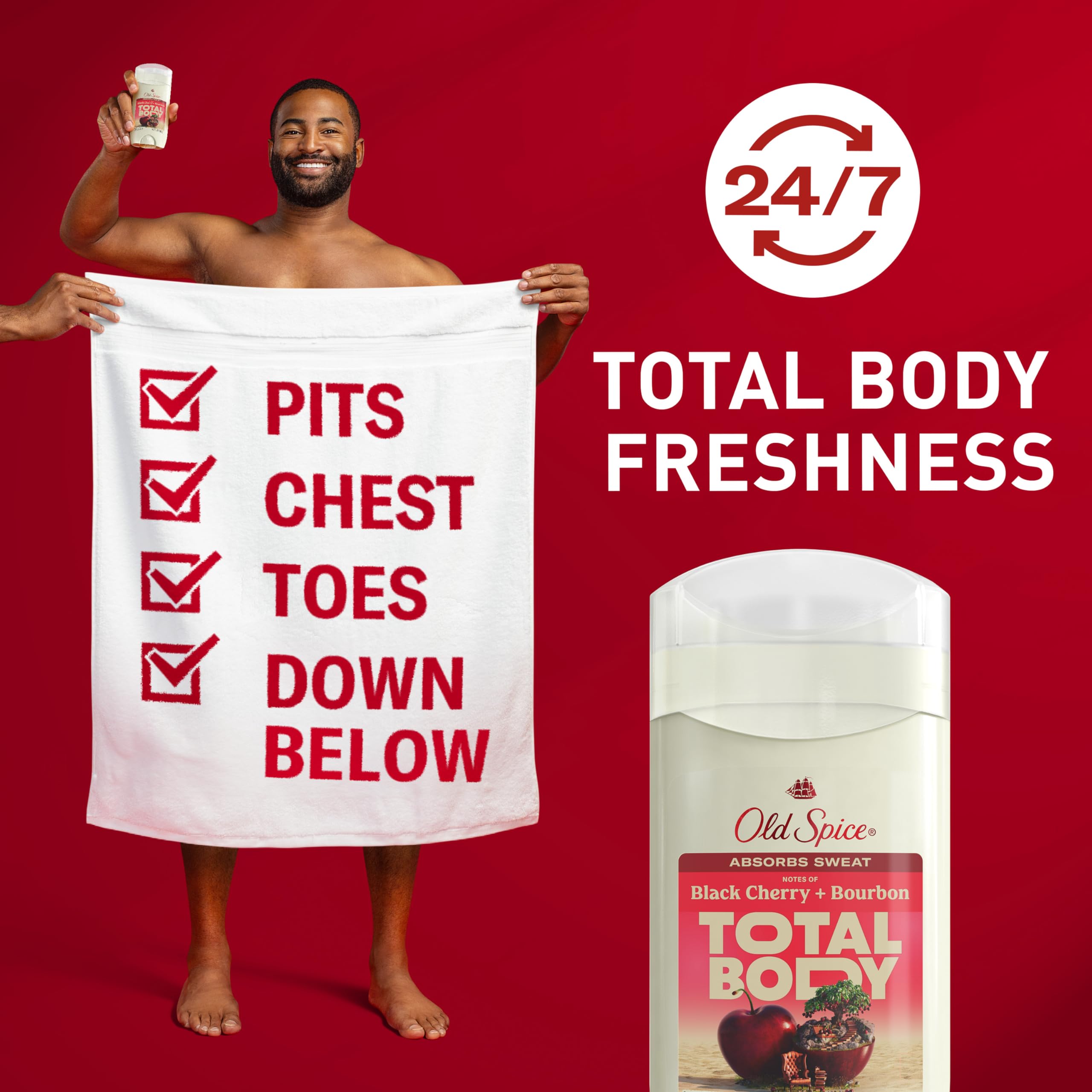 Underarms application of Old Spice Total Body Deodorant Stick.