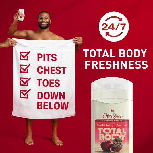 Underarms application of Old Spice Total Body Deodorant Stick.