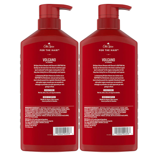 Old Spice Volcano Shampoo barbershop-quality look hints at premium grooming.