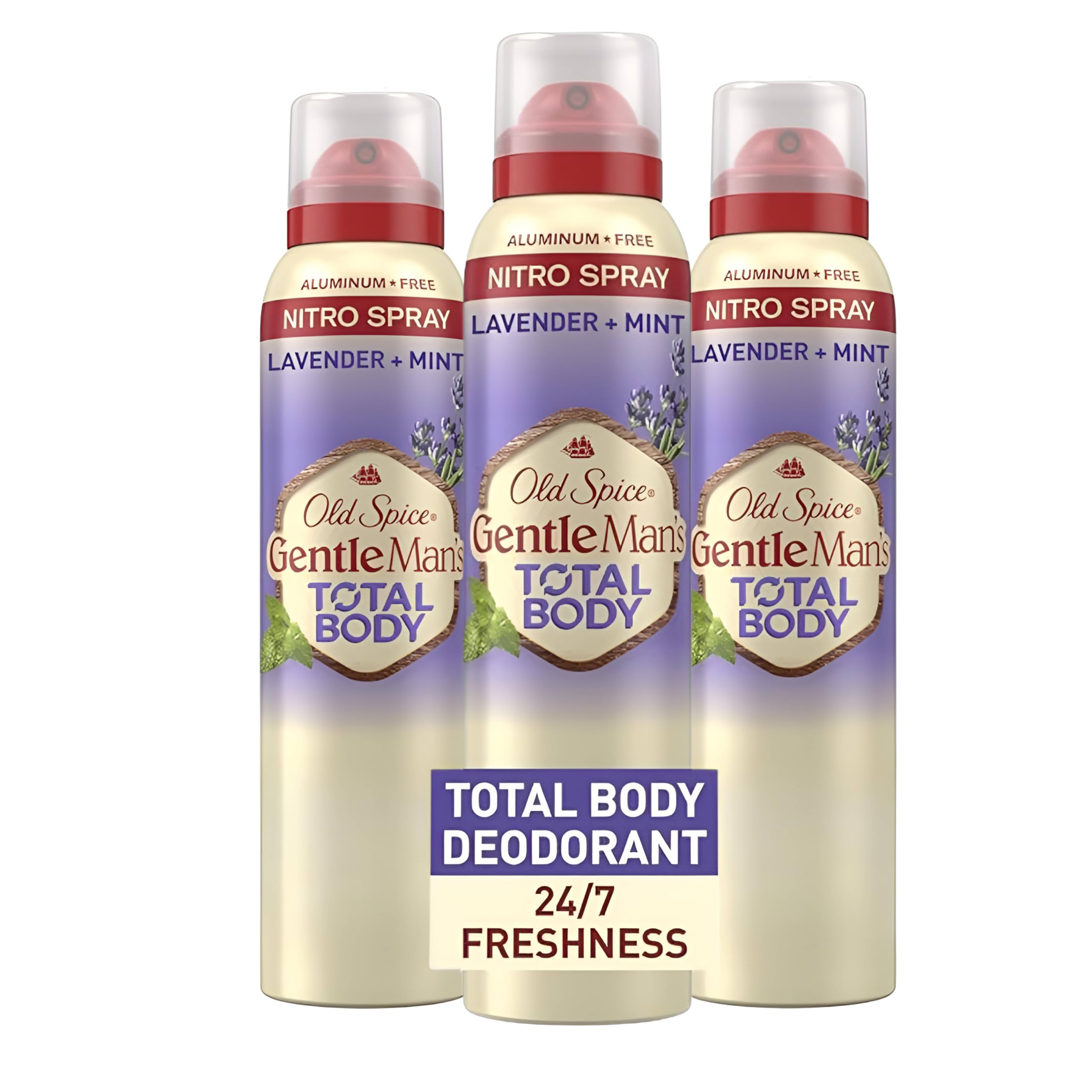 Old Spice Whole Body Deodorant Lavender Mint spray bottle provides all-over freshness.
