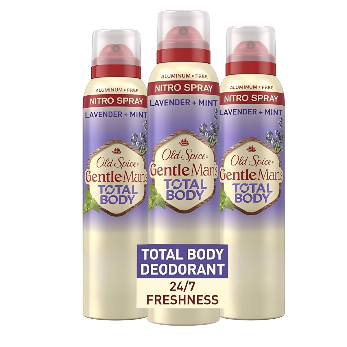 Old Spice Whole Body Deodorant Lavender Mint spray bottle provides all-over freshness.