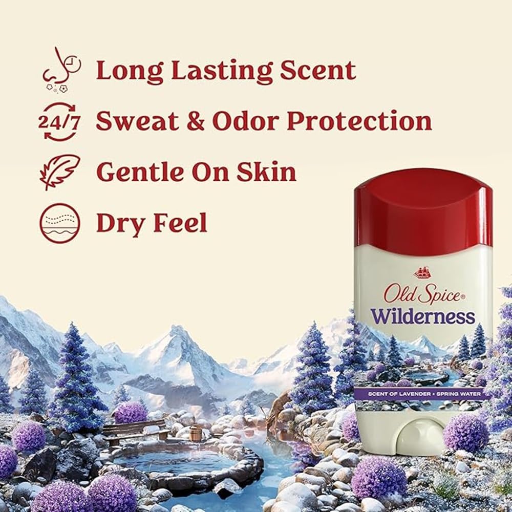 Old Spice Wilderness lavender scent close-up cap hints crisp, outdoorsy aroma
