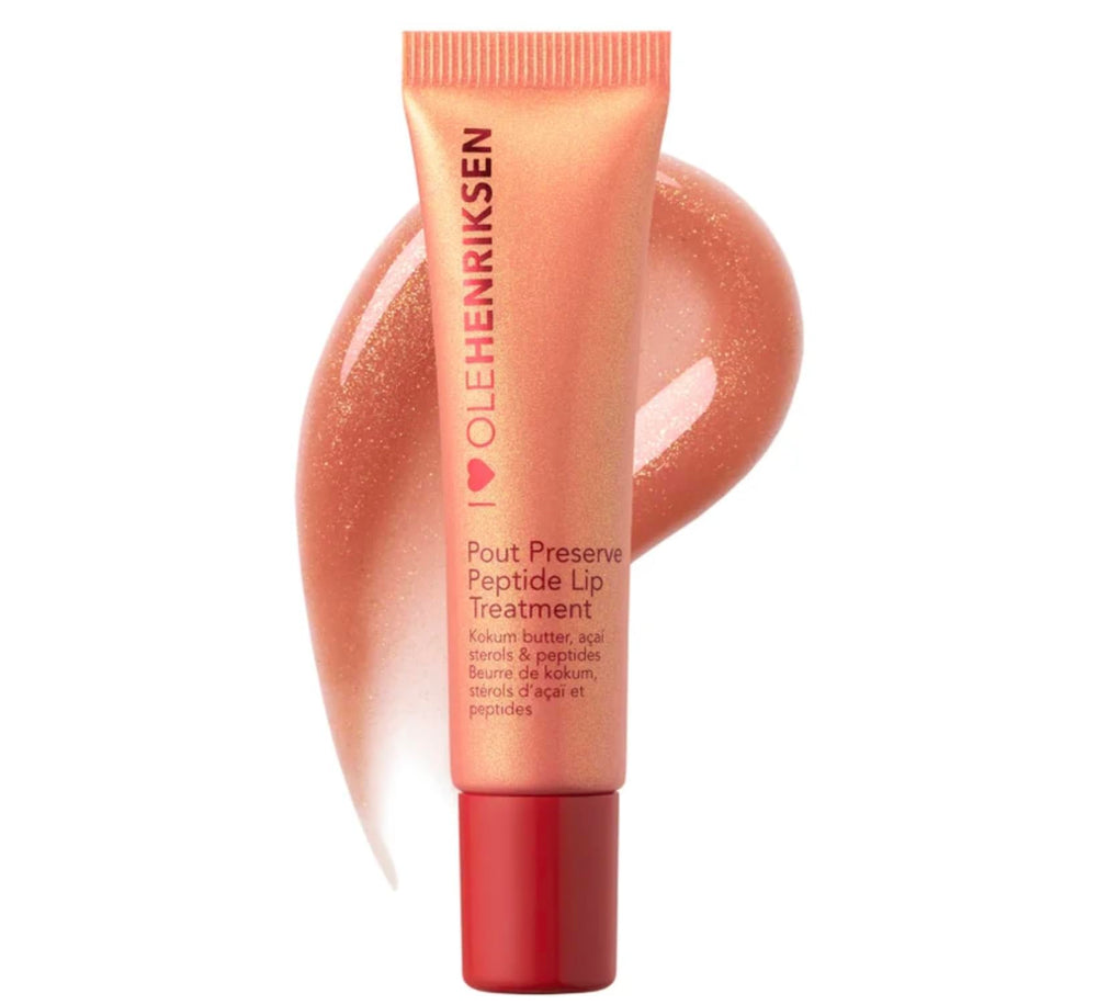 Ole Henriksen Pout Preserve Lip Treatment in Strawberry Sorbet Glimmer hydrates and enhances the pout.