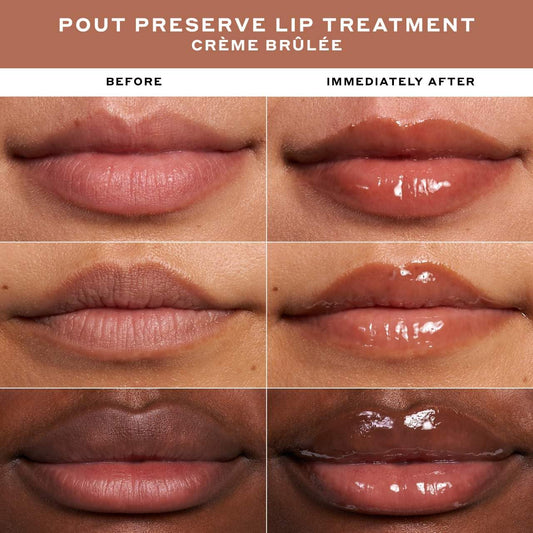 Ole Henriksen Pout Preserve Lip Treatment Creme Brulee jar closeup emphasizes nourishing, antioxidant-rich care