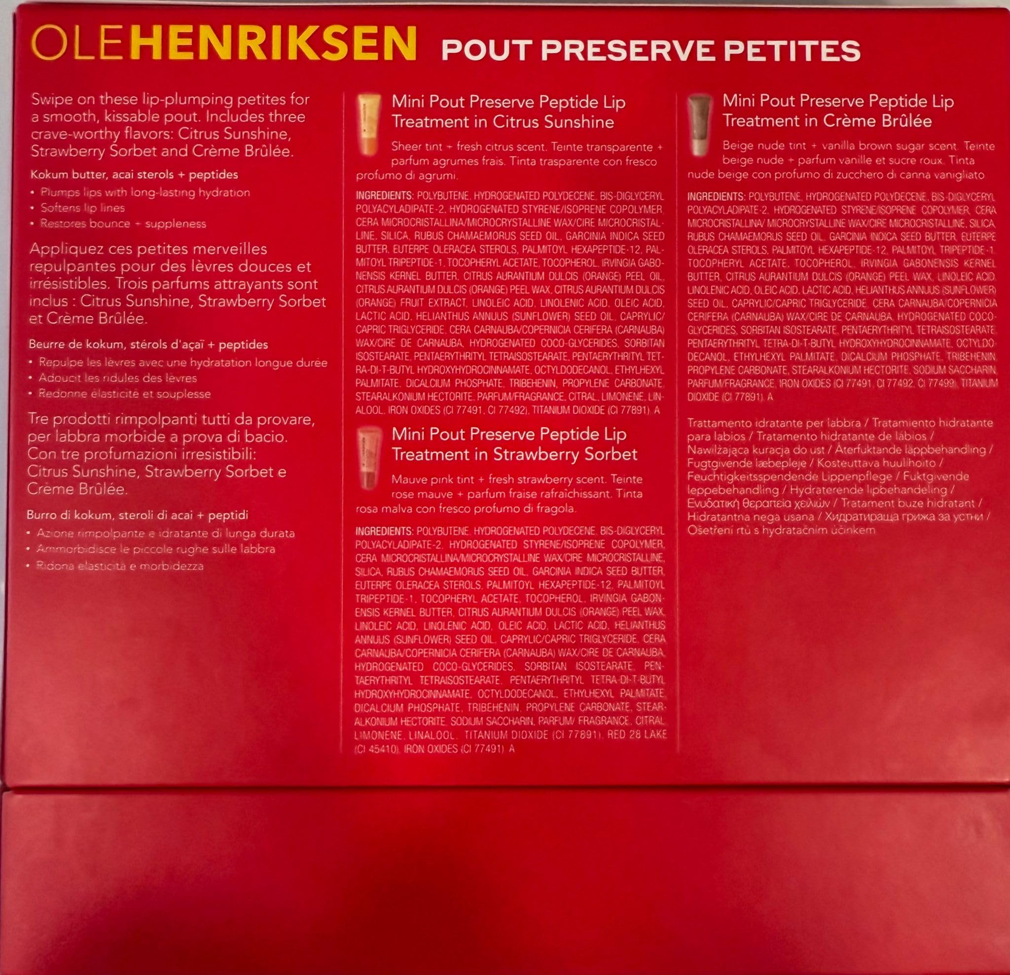 Ole Henriksen Pout Preserve Petites Trio with Strawberry Sorbet and Creme Brulee, nourishing and softening lips.