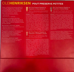 Ole Henriksen Pout Preserve Petites Trio with Strawberry Sorbet and Creme Brulee, nourishing and softening lips.