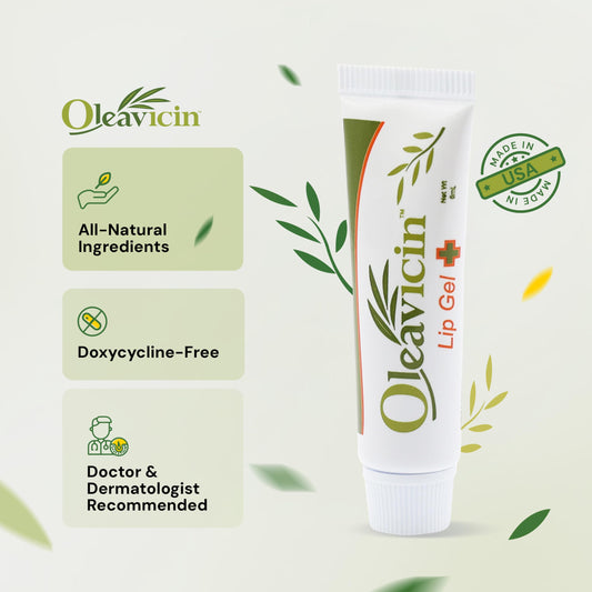 Oleavicin lip gel tube demonstrating easy controlled application for fast comfort