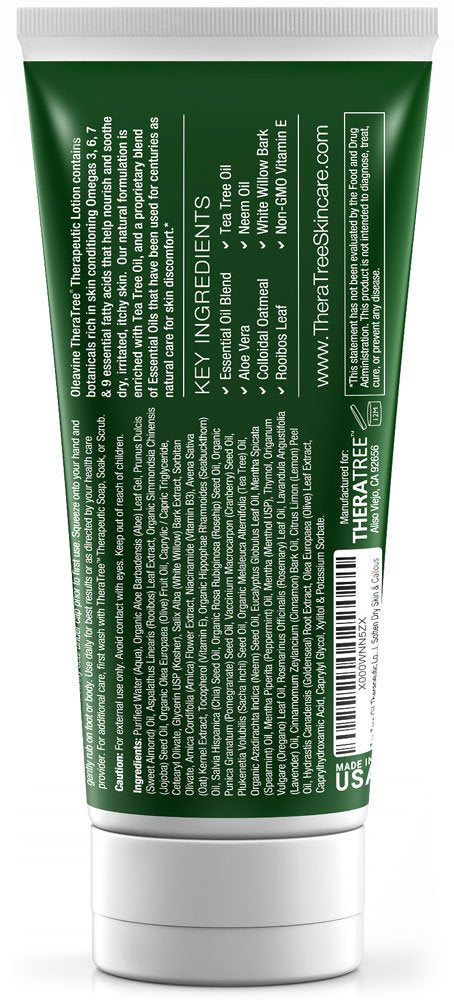 Oleavine Tea Tree Lotion highlights Neem and Tea Tree oils in formula