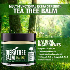 Oleavine TheraTree Balm ingredients including aloe and neem for skin nourishment.