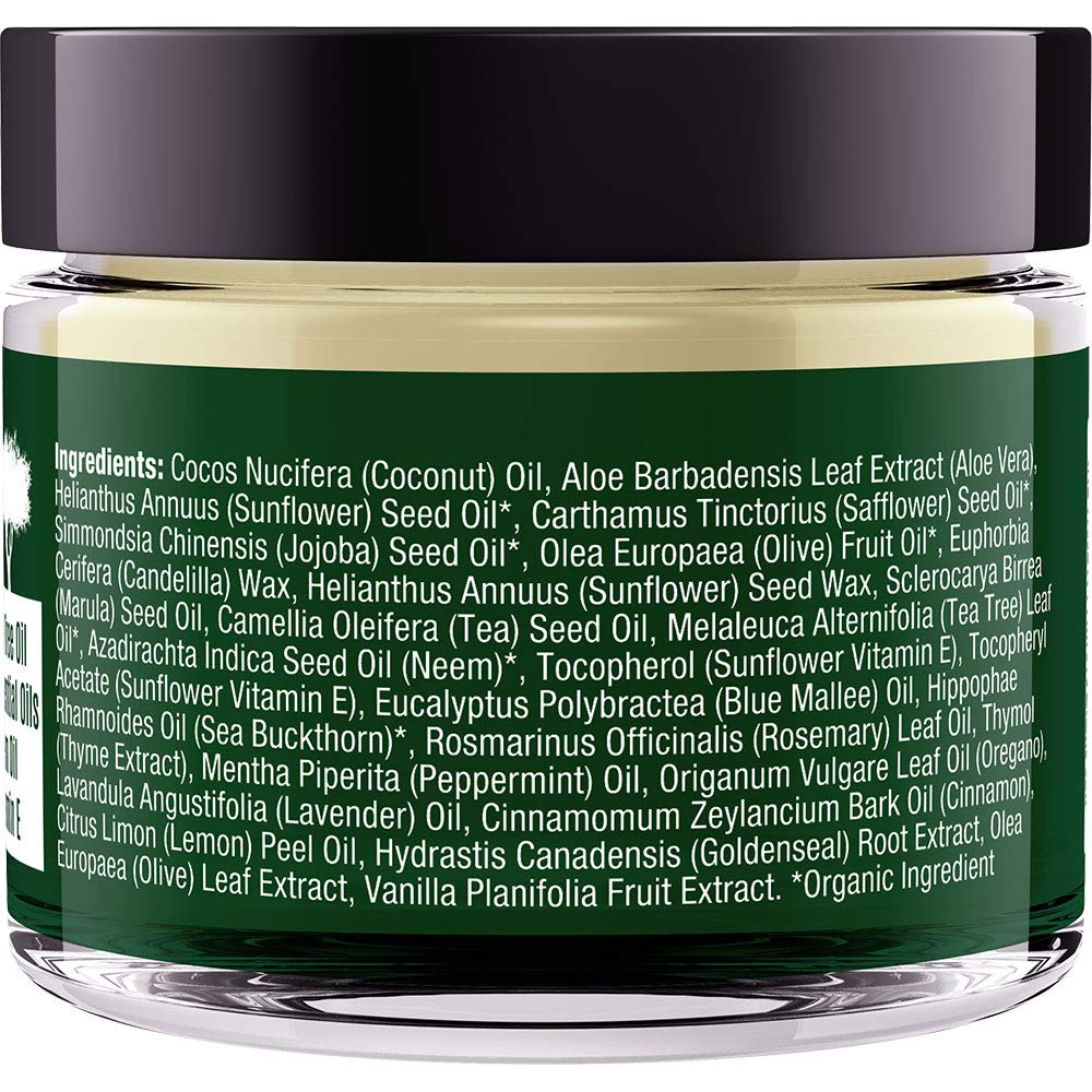 Oleavine TheraTree Balm jar close-up showing a smooth, non-greasy texture.