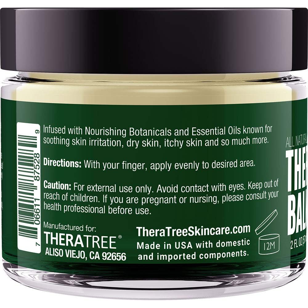 Close-up of Oleavine TheraTree Balm texture emphasizing silky absorption.
