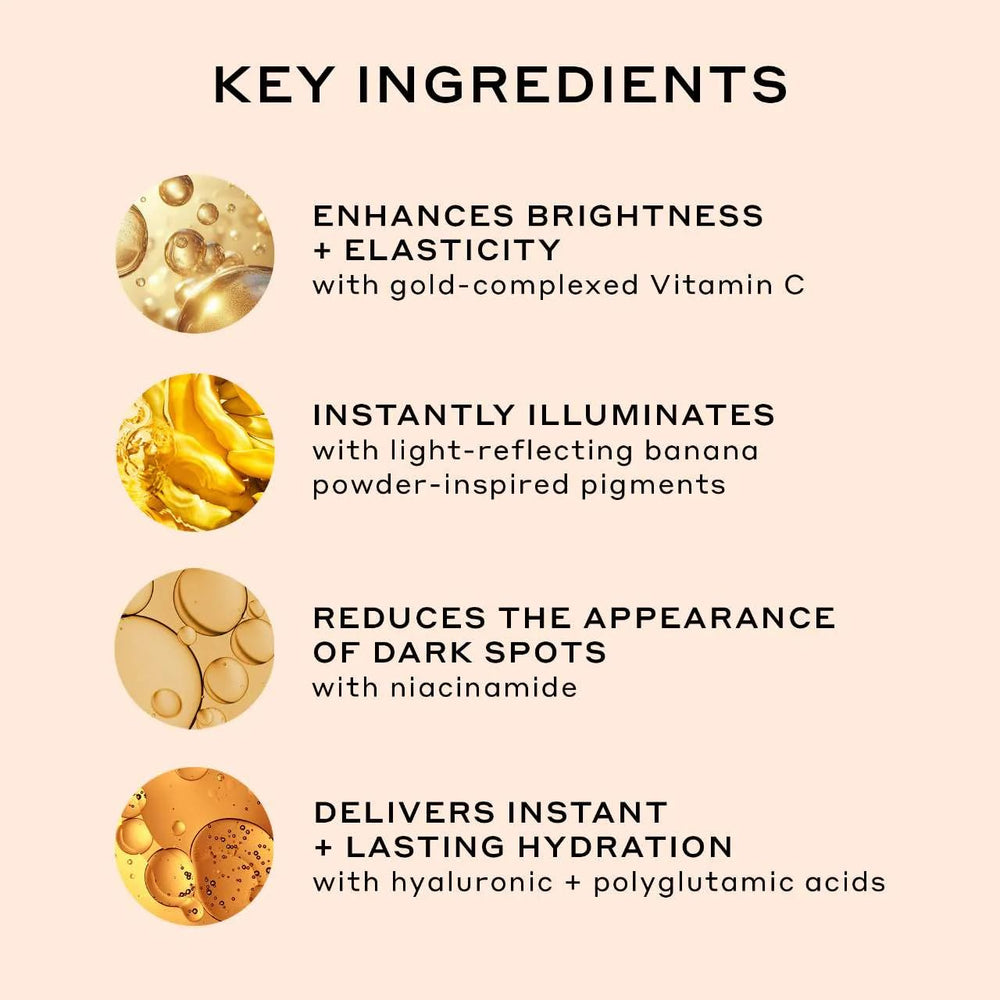 Banana Bright+ displays a golden glow on the skin for warm radiance.