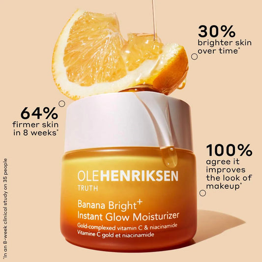 Swirl application of Banana Bright+ showing quick brightening with daily use.