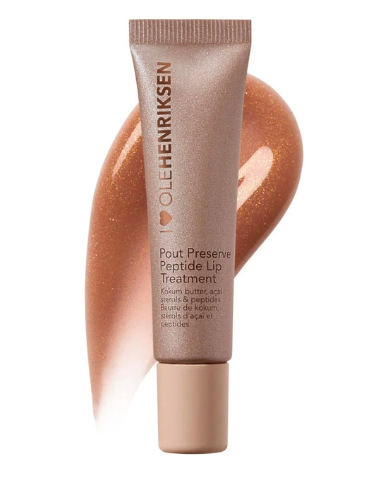 Ole Henriksen Pout Preserve Lip Treatment bottle with Creme Brulee Glimmer adding subtle shimmer and hydration