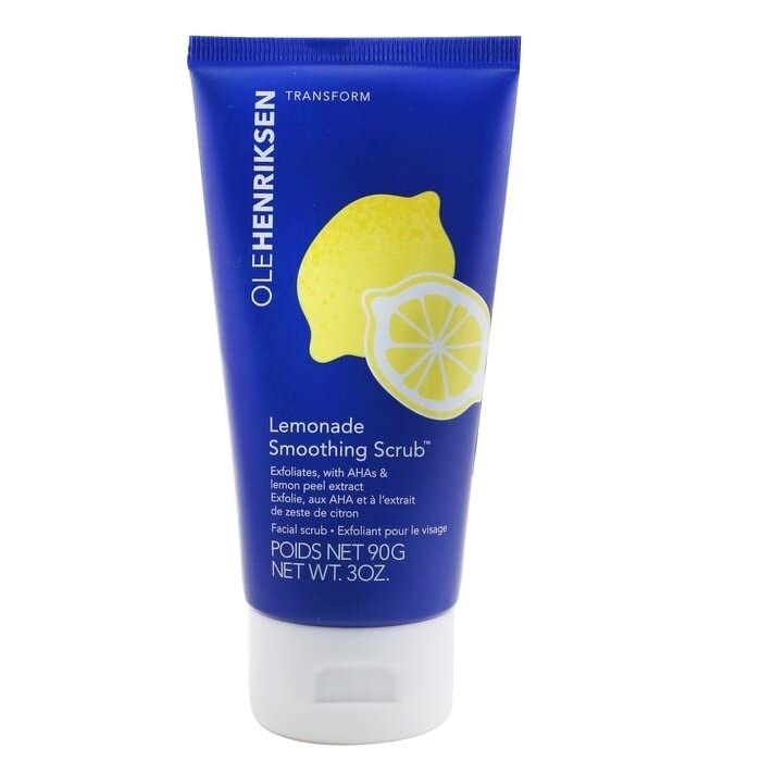 Ole Henriksen 10% AHA Lemonade Scrub bottle close-up for smoother skin.