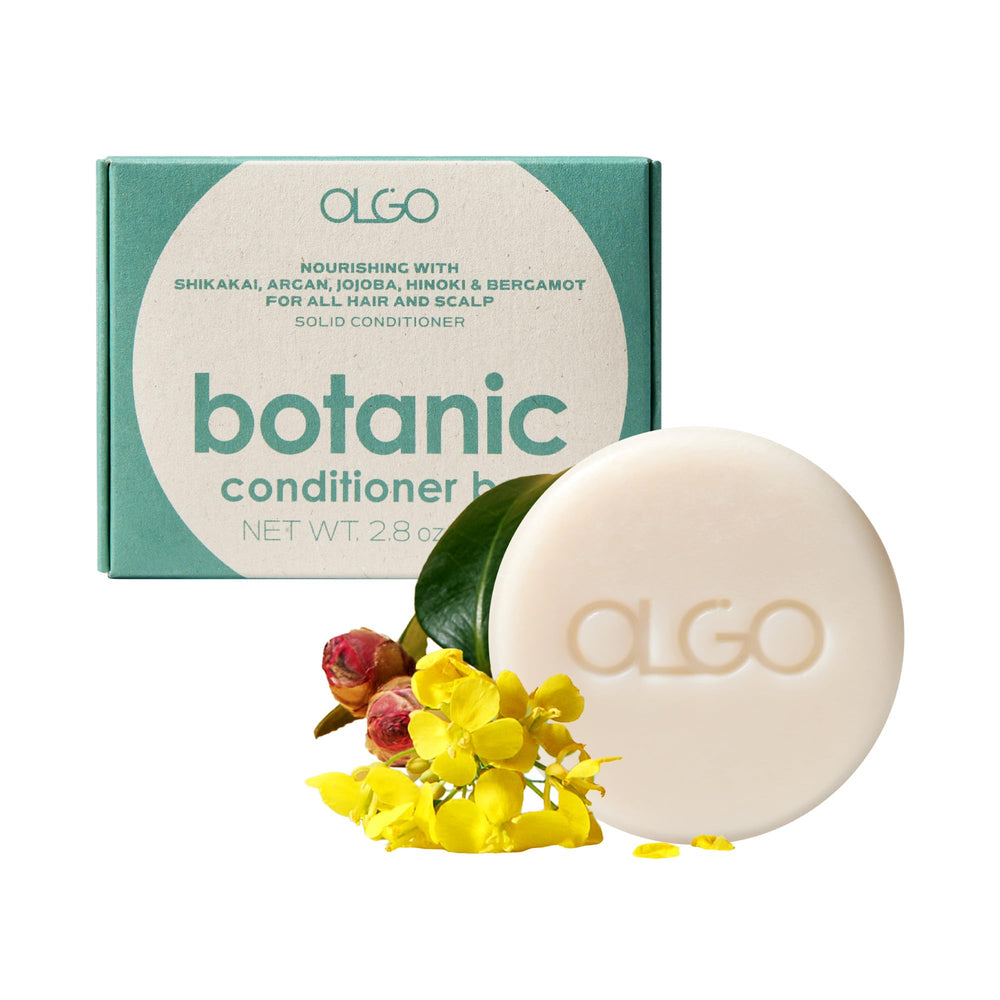 OLGO Botanic Conditioner Bar packaging promotes eco-friendly routines.