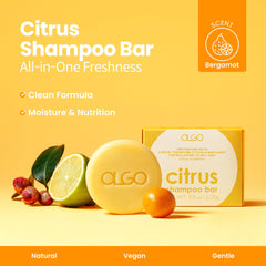 OLGO Citrus Shampoo Bar with kelp and sea grape provides marine hydration.