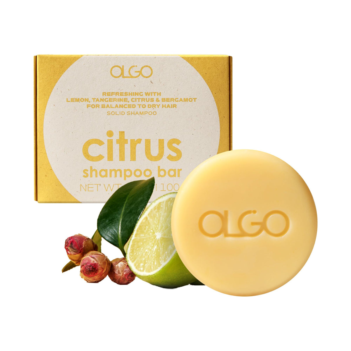OLGO Citrus Shampoo Bar packaging highlights eco-friendly design for sustainable routines.