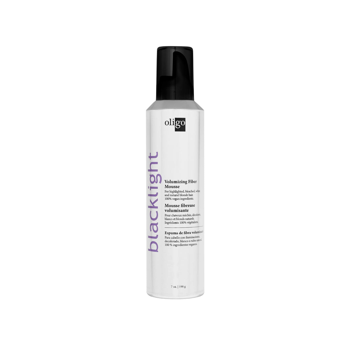 Oligo Blacklight Fiber Mousse bottle delivering weightless volume for all hair types