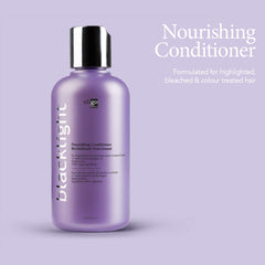 Oligo Blacklight Nourishing Conditioner label closeup showing vegan, color-friendly formula