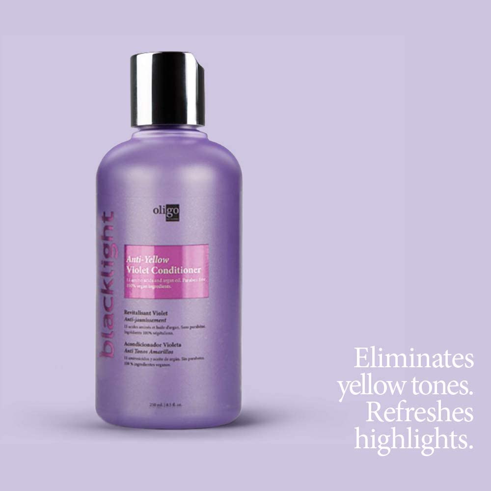 Oligo Blacklight Violet Conditioner in a salon setting for professional use