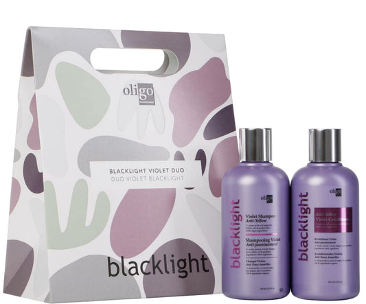 Oligo Blacklight Violet shampoo and conditioner duo for refreshing blonde tones, sulfate-free formula