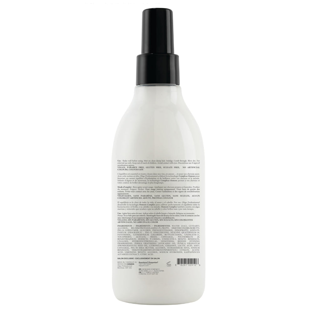Oligo Calura Express Blowout Mist sprayed on damp hair for reduced drying time and protection
