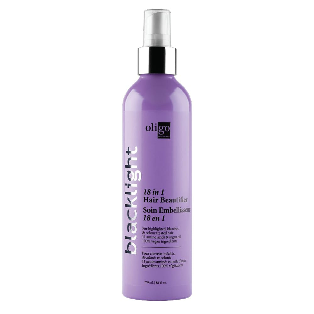 Oligo Professionnel Blacklight 18-in-1 spray bottle ready for detangling