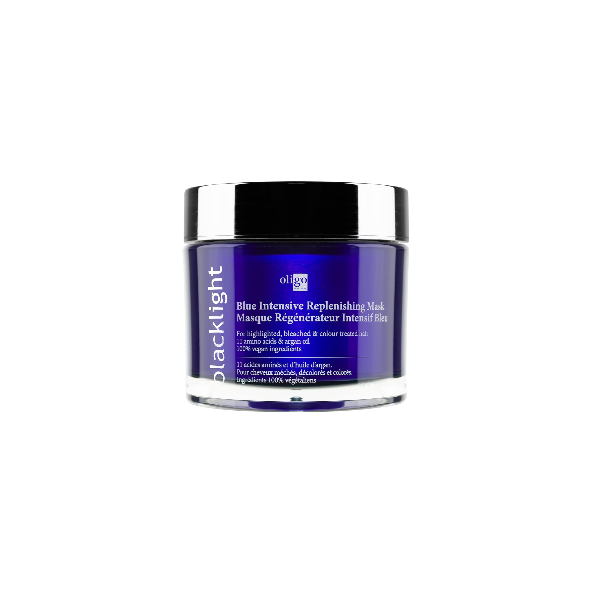 Oligo Professionnel Blacklight Blue Intensive Replenishing Mask bottle for deep hydration and color protection
