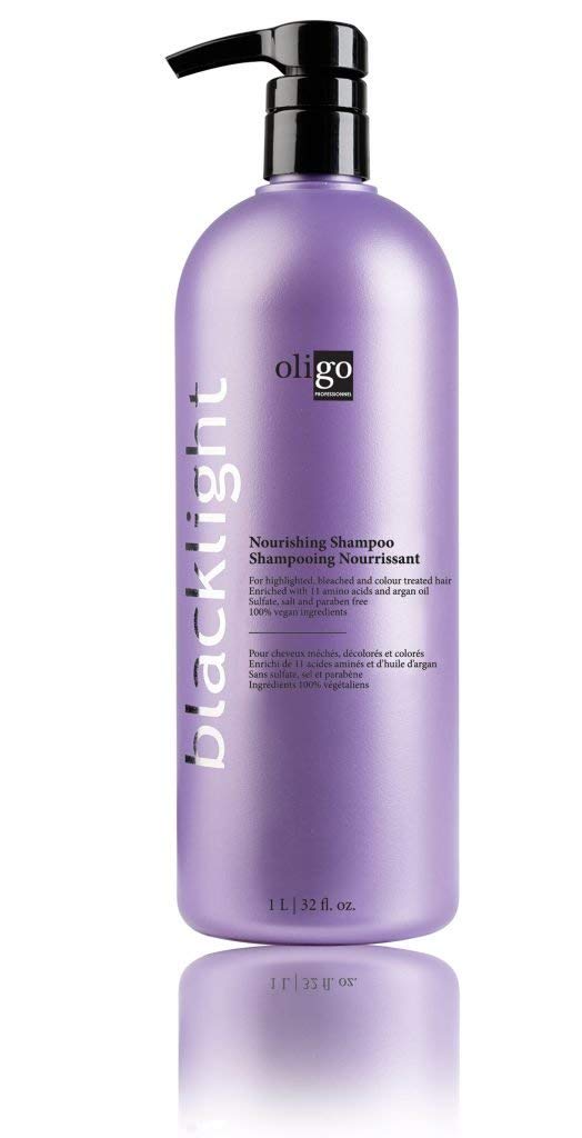 Oligo Professionnel Blacklight Nourishing Shampoo bottle front highlighting color retention.