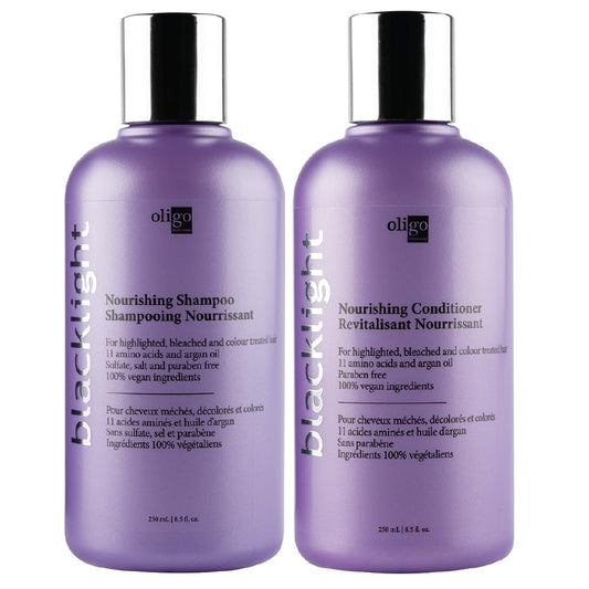 Oligo Professionnel Blacklight shampoo bottle, sulfate-free hydration for color-treated blondes.