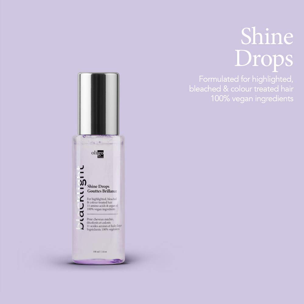 Oligo Professionnel Blacklight Shine Drops pump-dispense demonstrates easy, mess-free application for everyday styling.