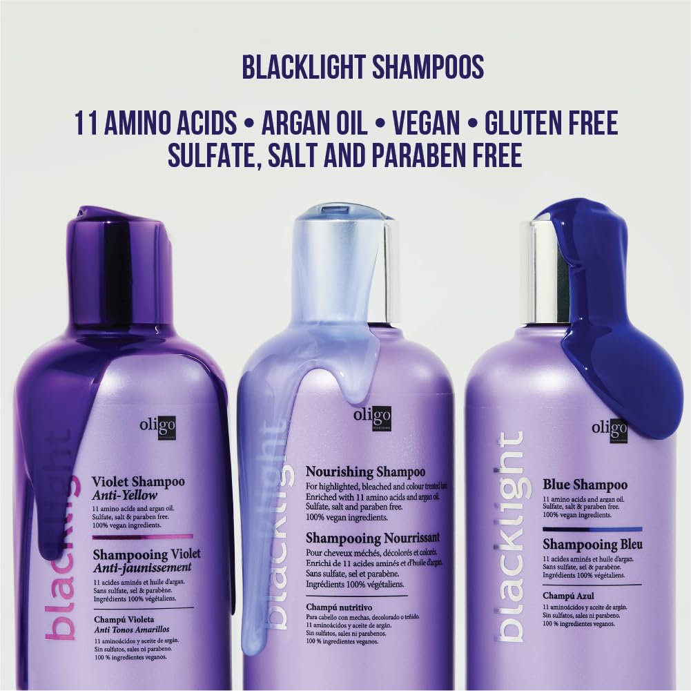 OLIGO PROFESSIONNEL Blue toning action on brassy hair for refreshed color.
