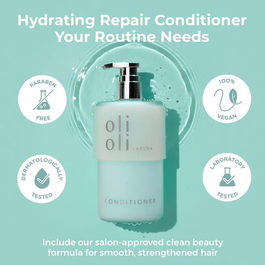 OLIOLI Hydrating Repair Conditioner label closeup showing keratin and plant proteins